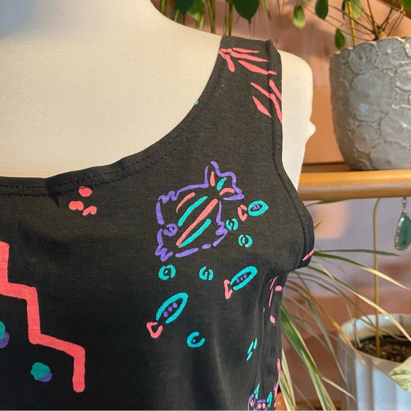 Vintage Black Tank Top with Colorful Patterns - Picture 4 of 12